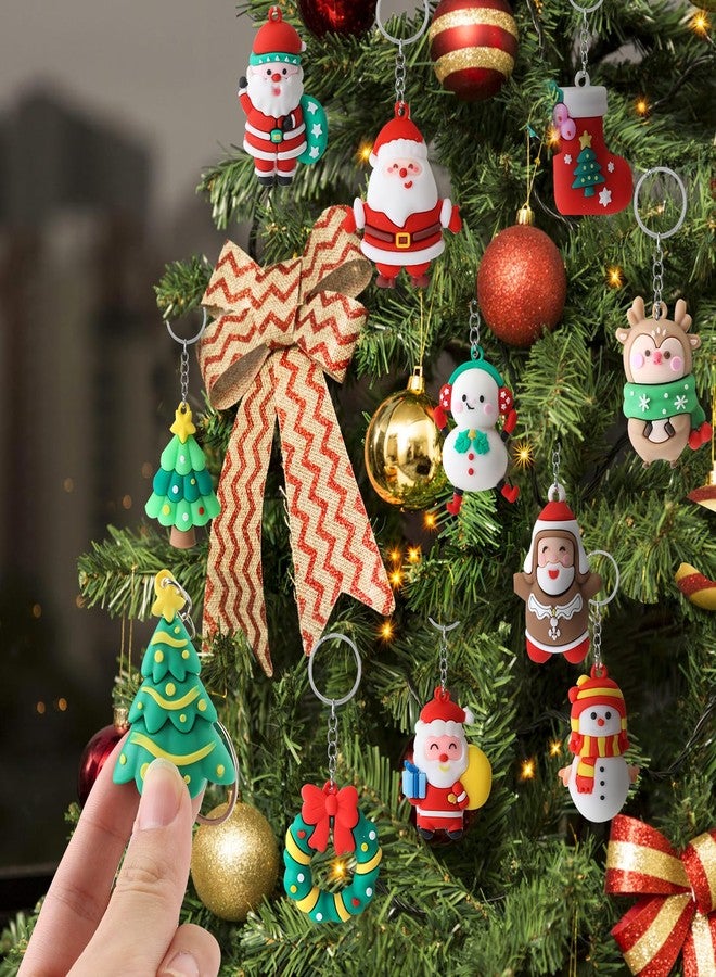 Becfupo 42 Pcs Christmas Keychains Bulk, 3D Santa Claus Snowman Xmas Tree Reindeer Hanging Ornaments with Key Rings for Christmas Party Favors, Adults Christmas Giveaways - Image 4